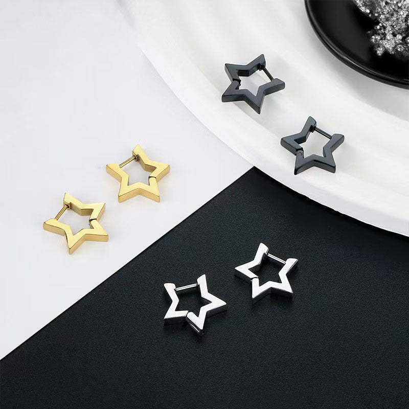 Pair of Minimalist Pentagram Straight Pin Stainless Steel Earrings - ear and cartilage jewelry 1