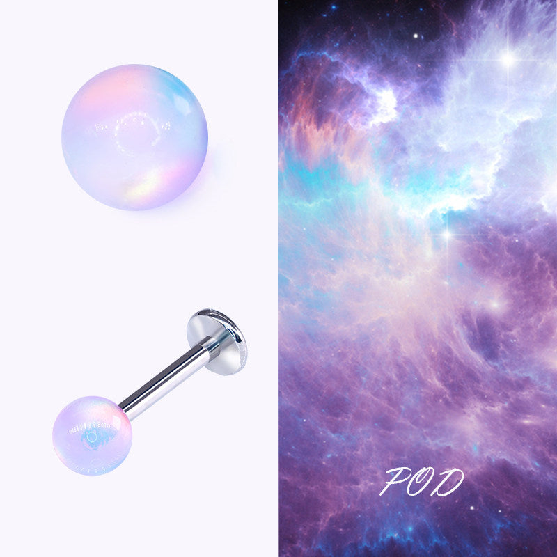 F136 Titanium Internal Thread Labret - Aurora Nebula Opal Cartilage Earring