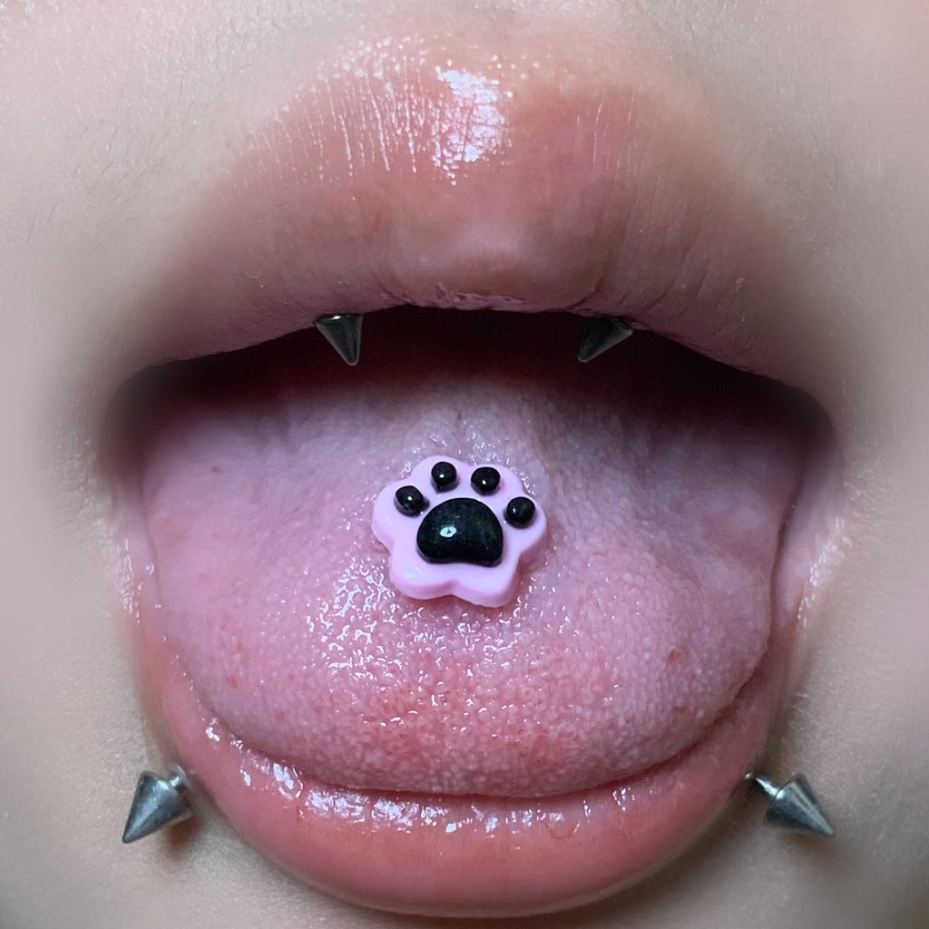 Glow-in-the-Dark Cat Paw Tongue Ring - Sweet & Edgy Barbell