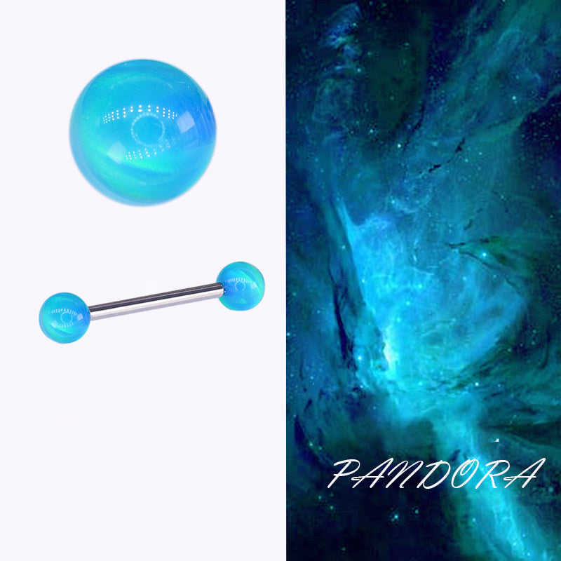 Aurora Iridescent Double 5mm Opal Tongue Ring | F136 Titanium Internally Threaded Nebula