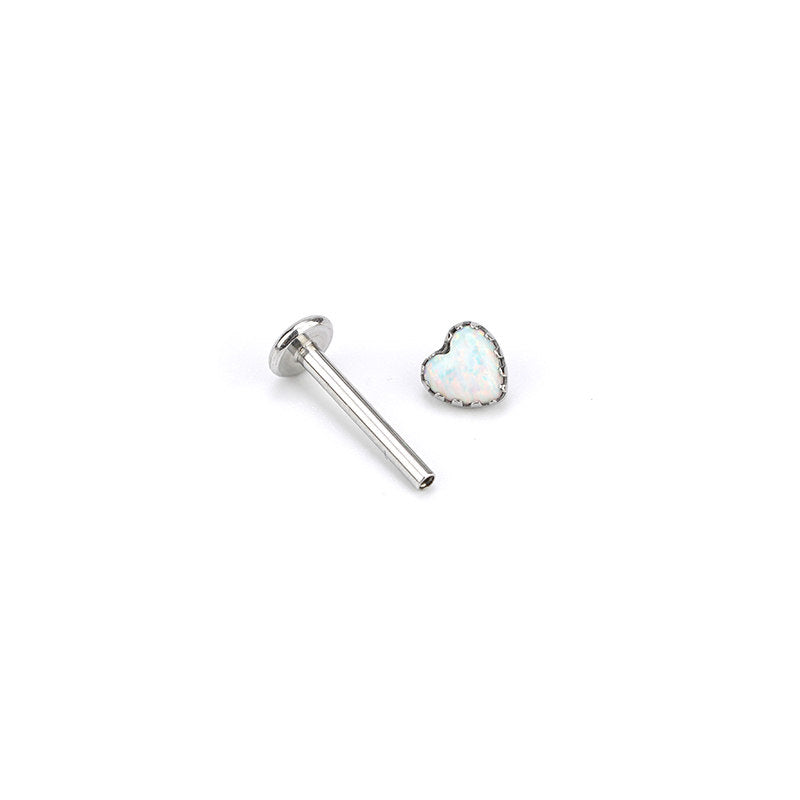 ASTM F136 Titanium Heart Opal Labret Stud - Internally Threaded Cartilage & Lip Piercing
