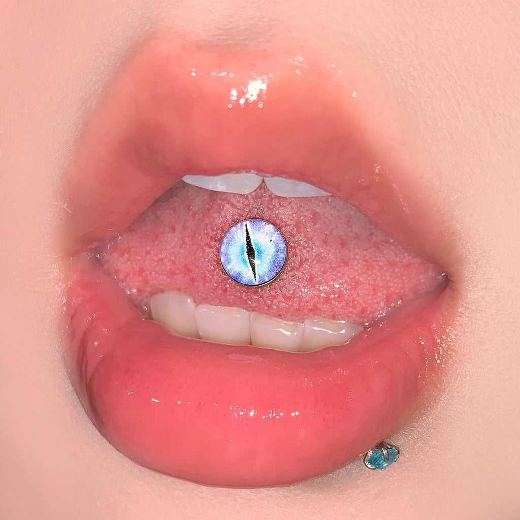 14G Titanium Dragon Eye Tongue Barbell - Slit Pupil Design