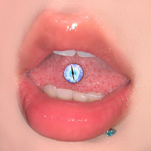 14G Titanium Dragon Eye Tongue Barbell - Slit Pupil Design