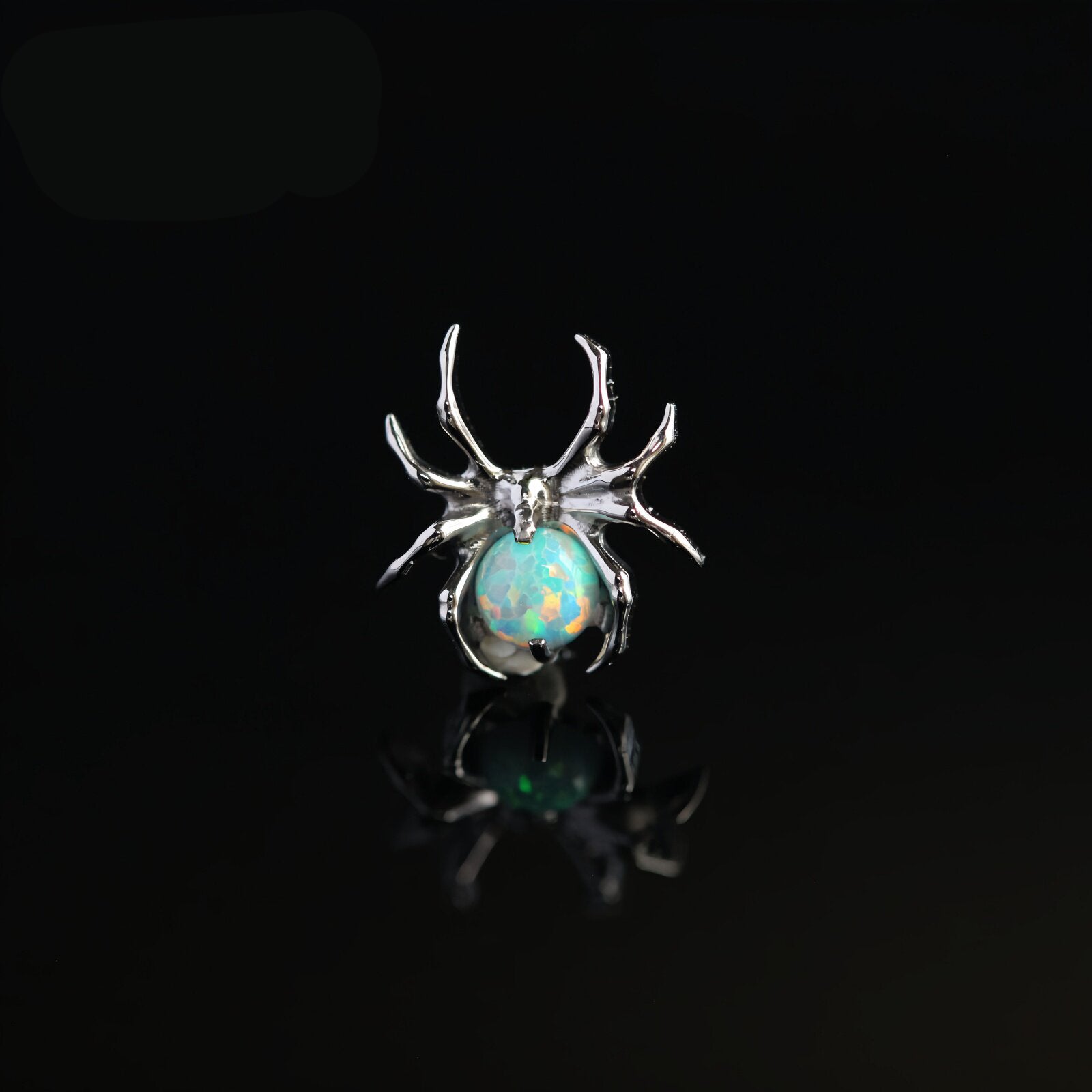Titanium Fire Opal Spider Stud | Sparkling Synthetic Opal Insect Piercing for Helix & Cartilage