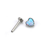 ASTM F136 Titanium Heart Opal Labret Stud - Internally Threaded Cartilage & Lip Piercing