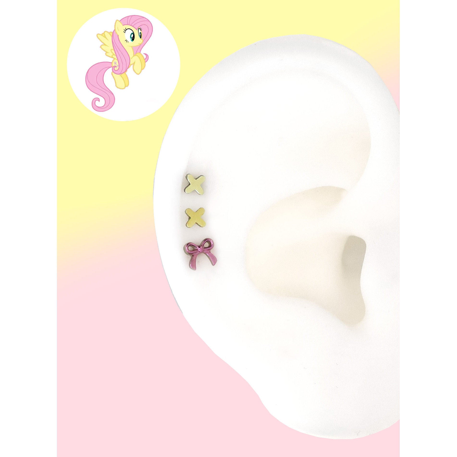 Titanium MLP Ribbon Bow Studs | Colorful Criss-Cross Lace Earring for Coquette & Kawaii Style