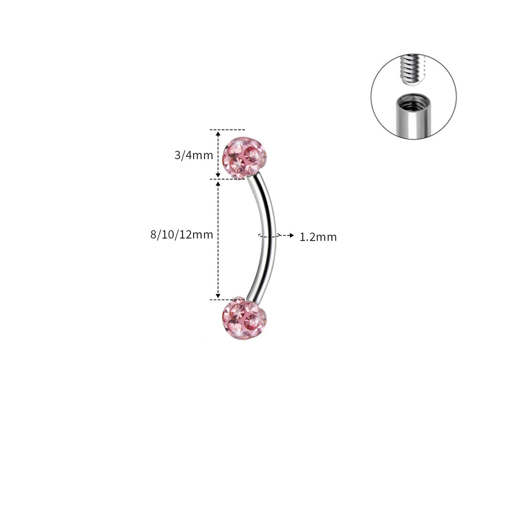 ASTM F136 Titanium Full CZ Curved Barbell - Internally Threaded Eyebrow & Rook Ring