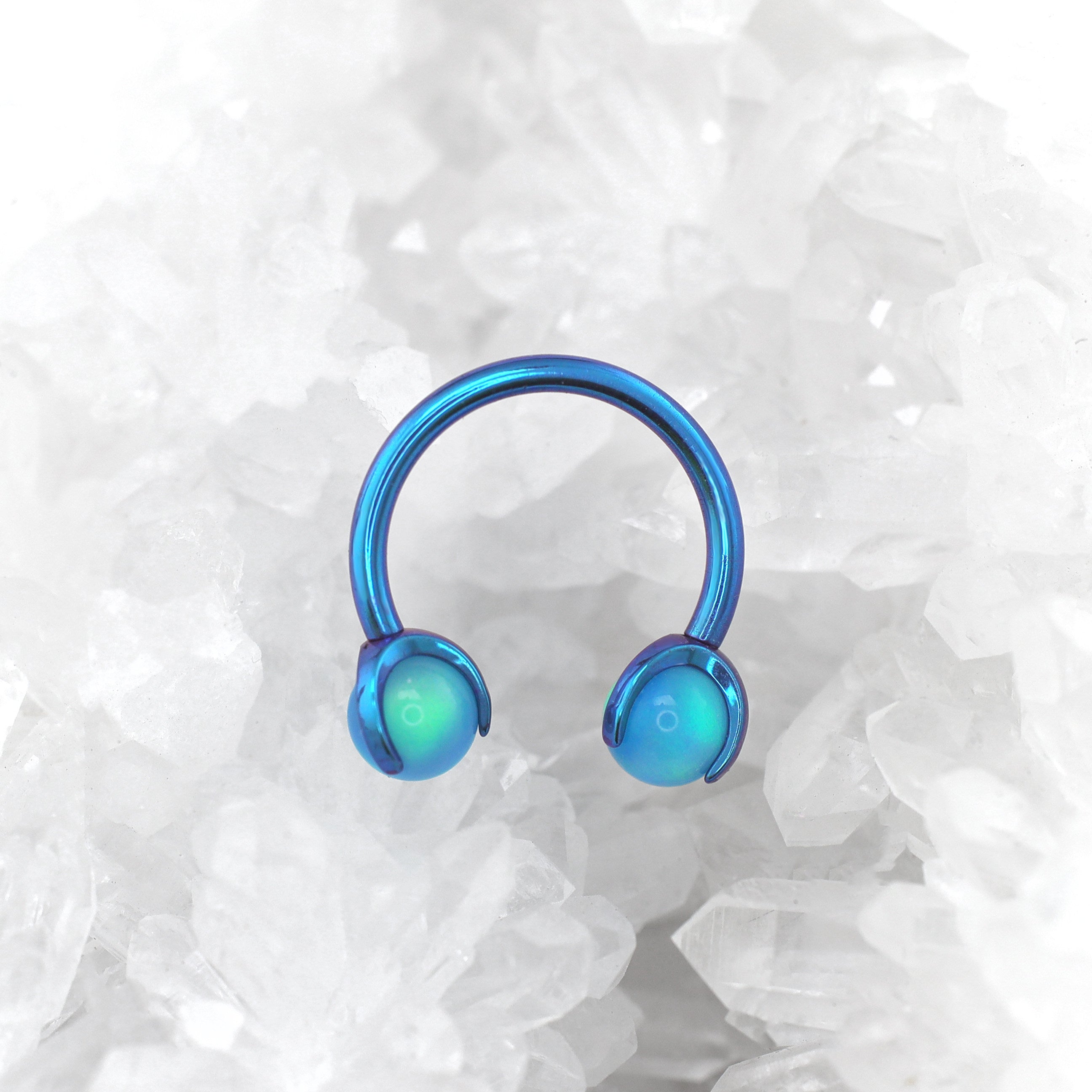 F136 Titanium Nebula Opal Horseshoe Ring | Vibrant Circular Barbell for Septum, Daith & Lip
