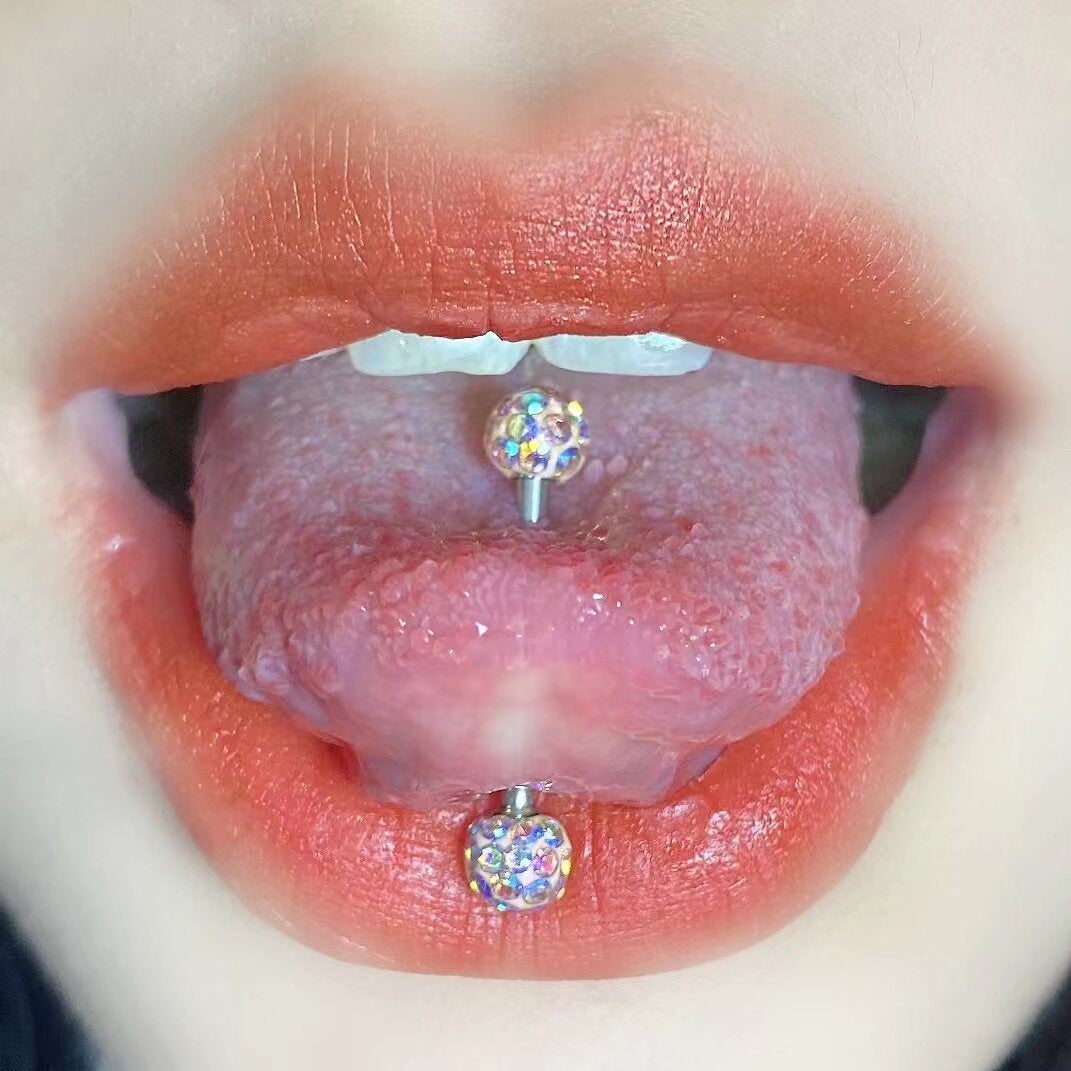 Y2K Multicolor Micro-Pave Tongue Ring - Smooth Epoxy Sealed