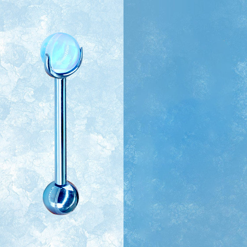 F136 Titanium Aurora Jelly 5mm Opal Straight Barbell - Sparkling Nipple, Tongue & Bridge Piercing