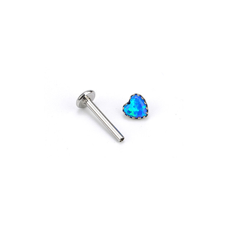 ASTM F136 Titanium Heart Opal Labret Stud - Internally Threaded Cartilage & Lip Piercing