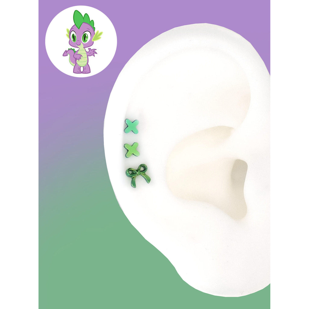Titanium MLP Ribbon Bow Studs | Colorful Criss-Cross Lace Earring for Coquette & Kawaii Style