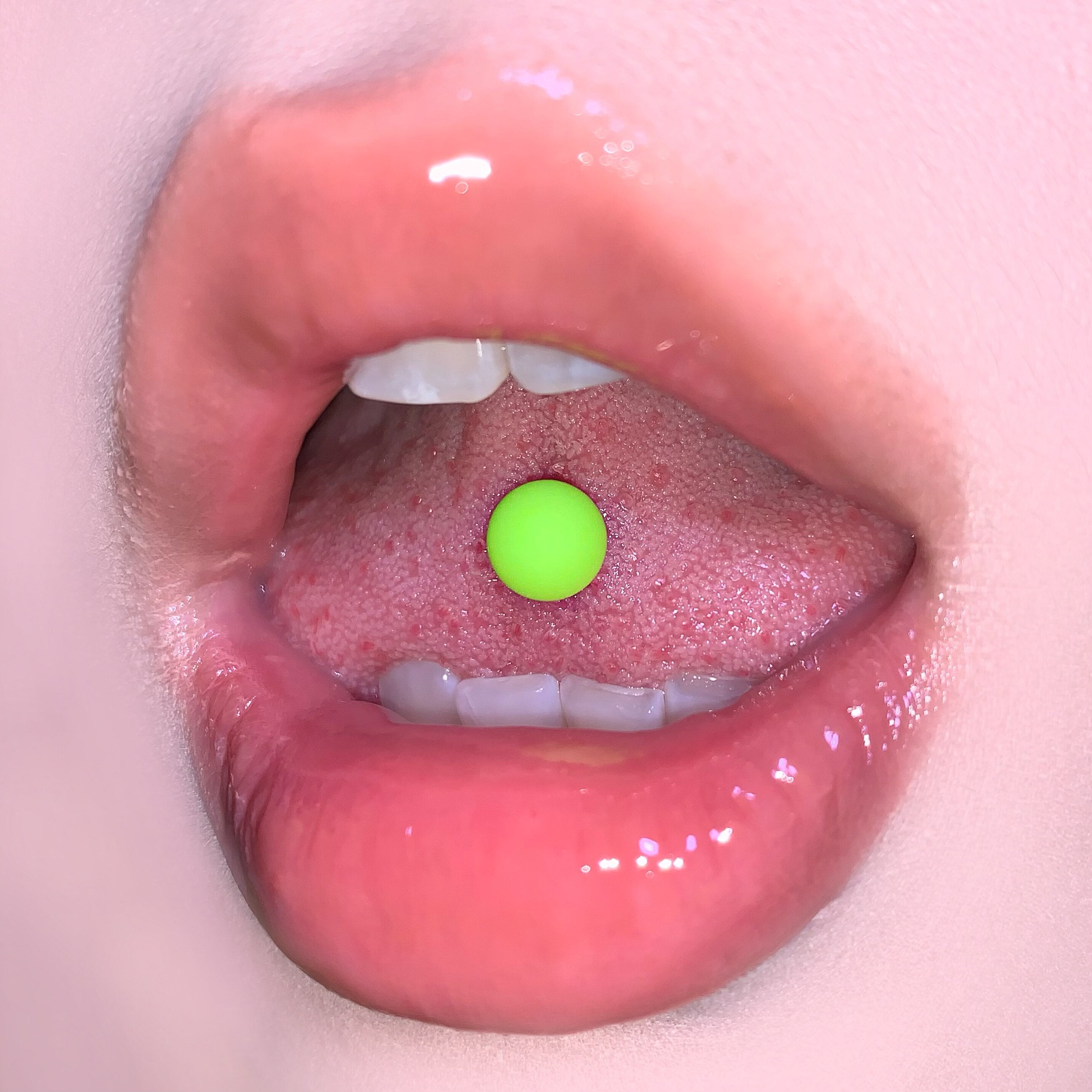 14G Neon Green Frosted Acrylic Tongue Ring | Surgical Steel Barbell | Edgy Cyber Y2K Piercing