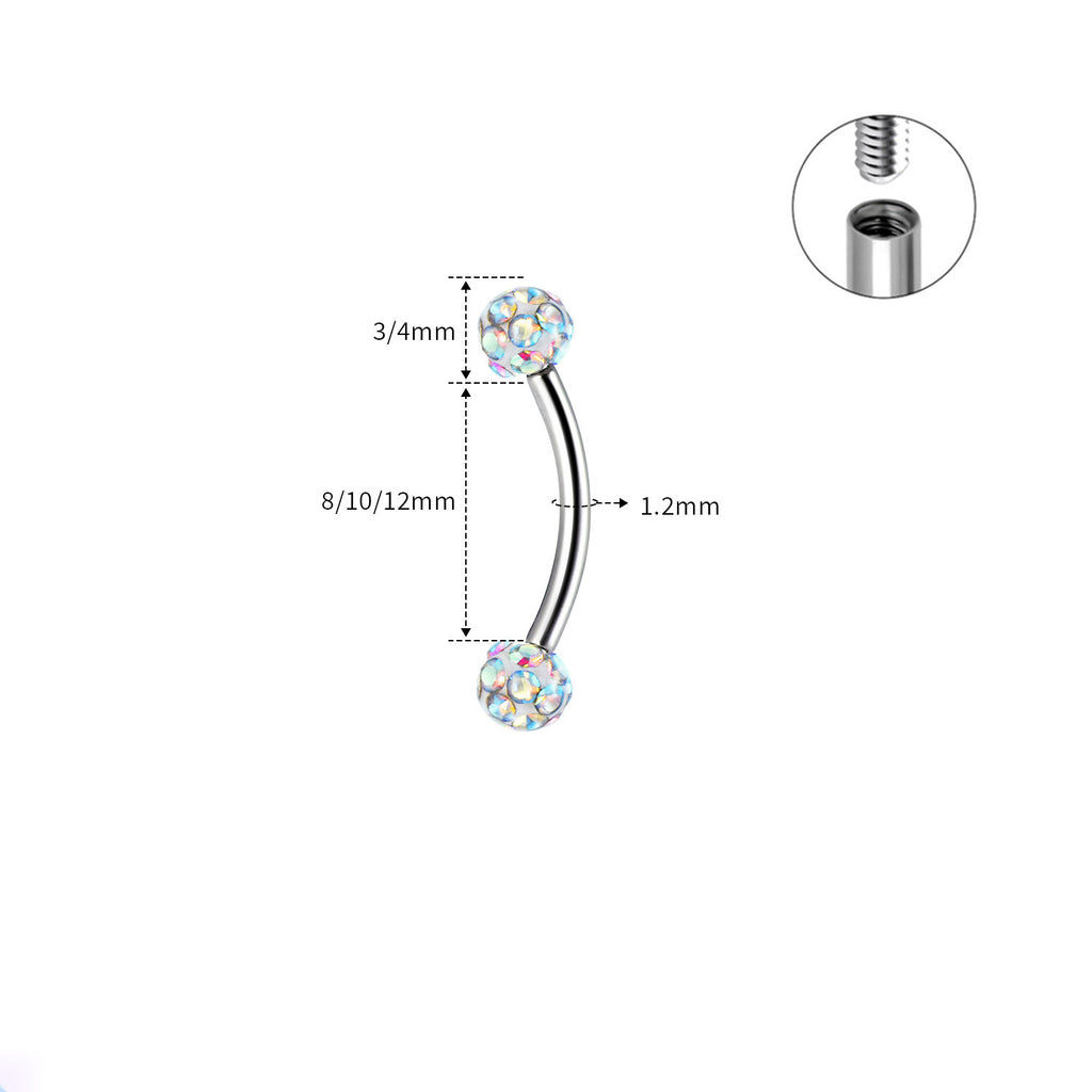 ASTM F136 Titanium Full CZ Curved Barbell - Internally Threaded Eyebrow & Rook Ring