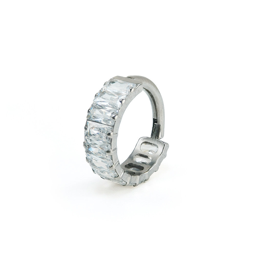 ASTM F136 Titanium Rainbow CZ Septum Clicker - Chunky Icy Cartilage Hoop