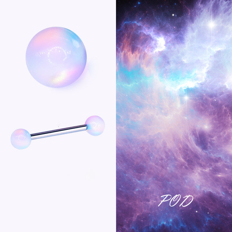 Aurora Iridescent Double 5mm Opal Tongue Ring | F136 Titanium Internally Threaded Nebula
