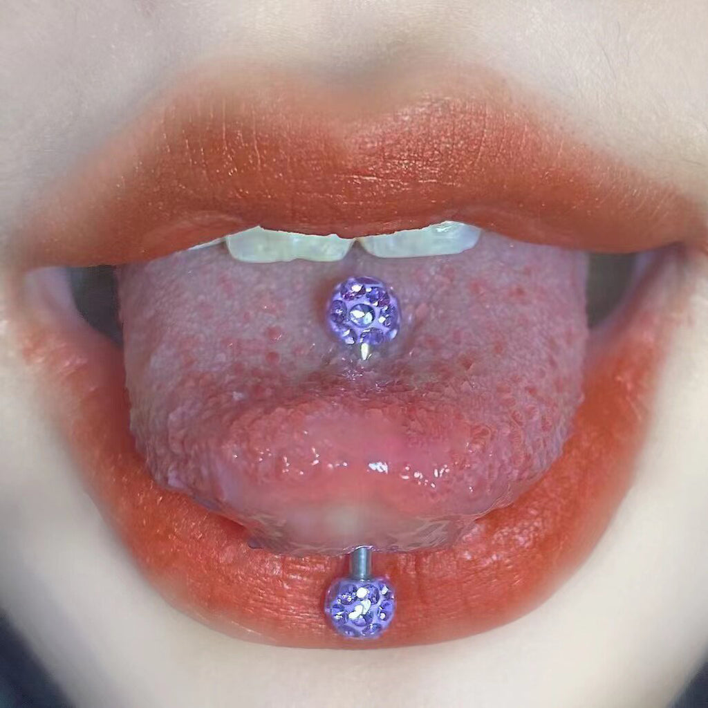 Y2K Multicolor Micro-Pave Tongue Ring - Smooth Epoxy Sealed