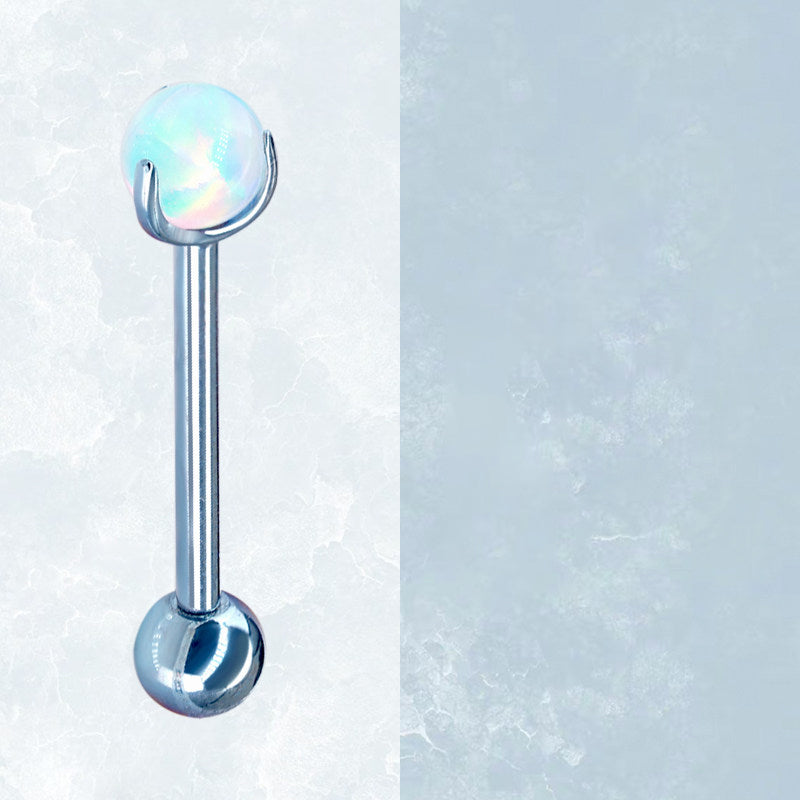 F136 Titanium Aurora Jelly 5mm Opal Straight Barbell - Sparkling Nipple, Tongue & Bridge Piercing
