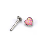ASTM F136 Titanium Heart Opal Labret Stud - Internally Threaded Cartilage & Lip Piercing