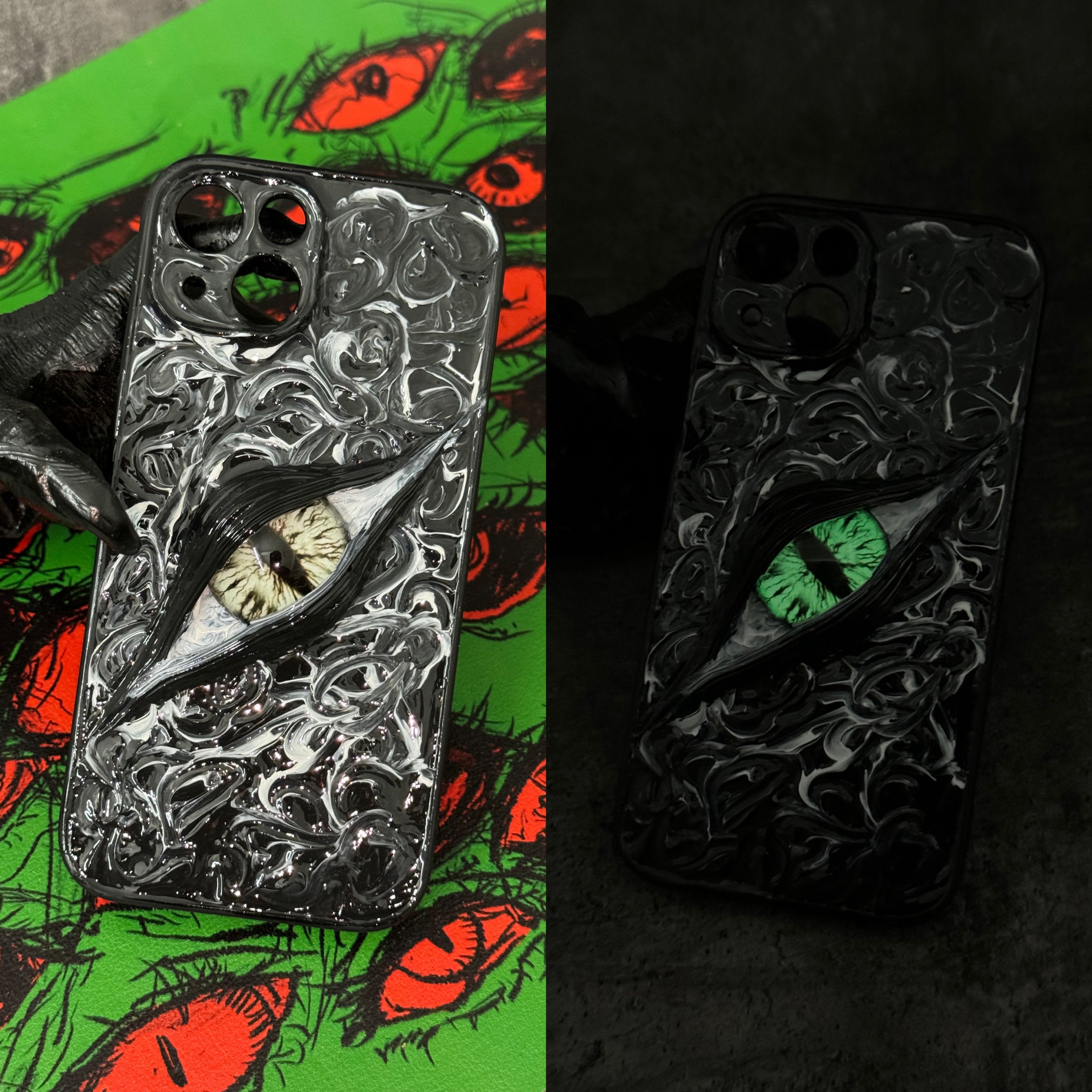 "Elemental Chaos" Marbled Dragon Eye 3D Phone Case | Swirling Texture Resin Cover