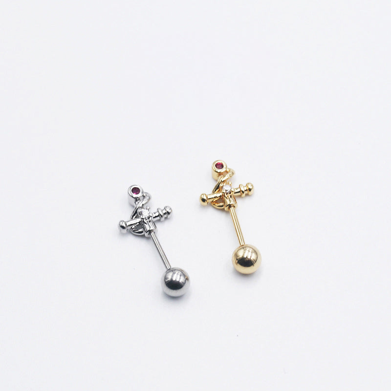 Pair of 20G CZ Cross Magic Wand Studs | Surgical Steel Thin Bar Earrings