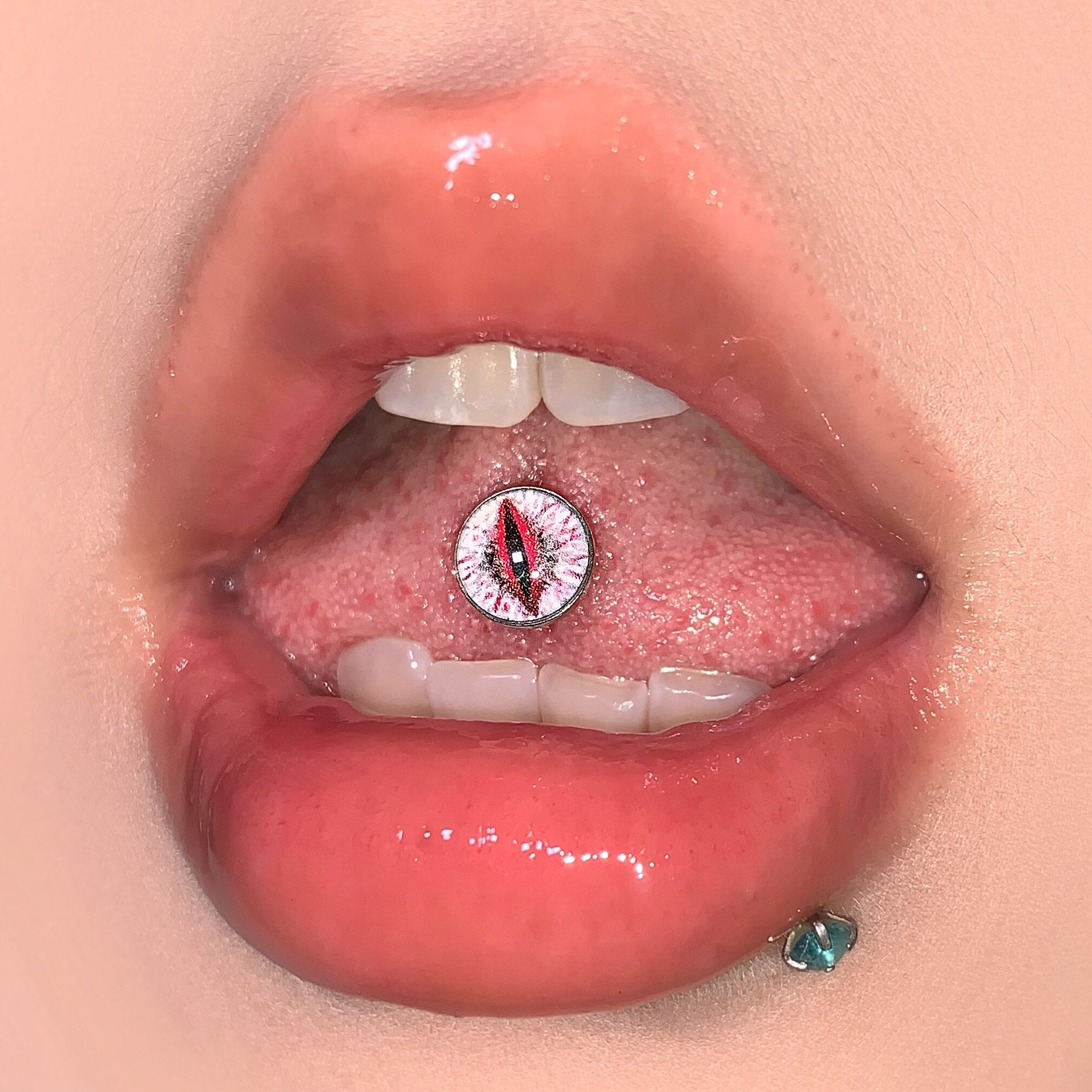 Mystic Demon Eye Titanium Tongue Ring - Internally Threaded