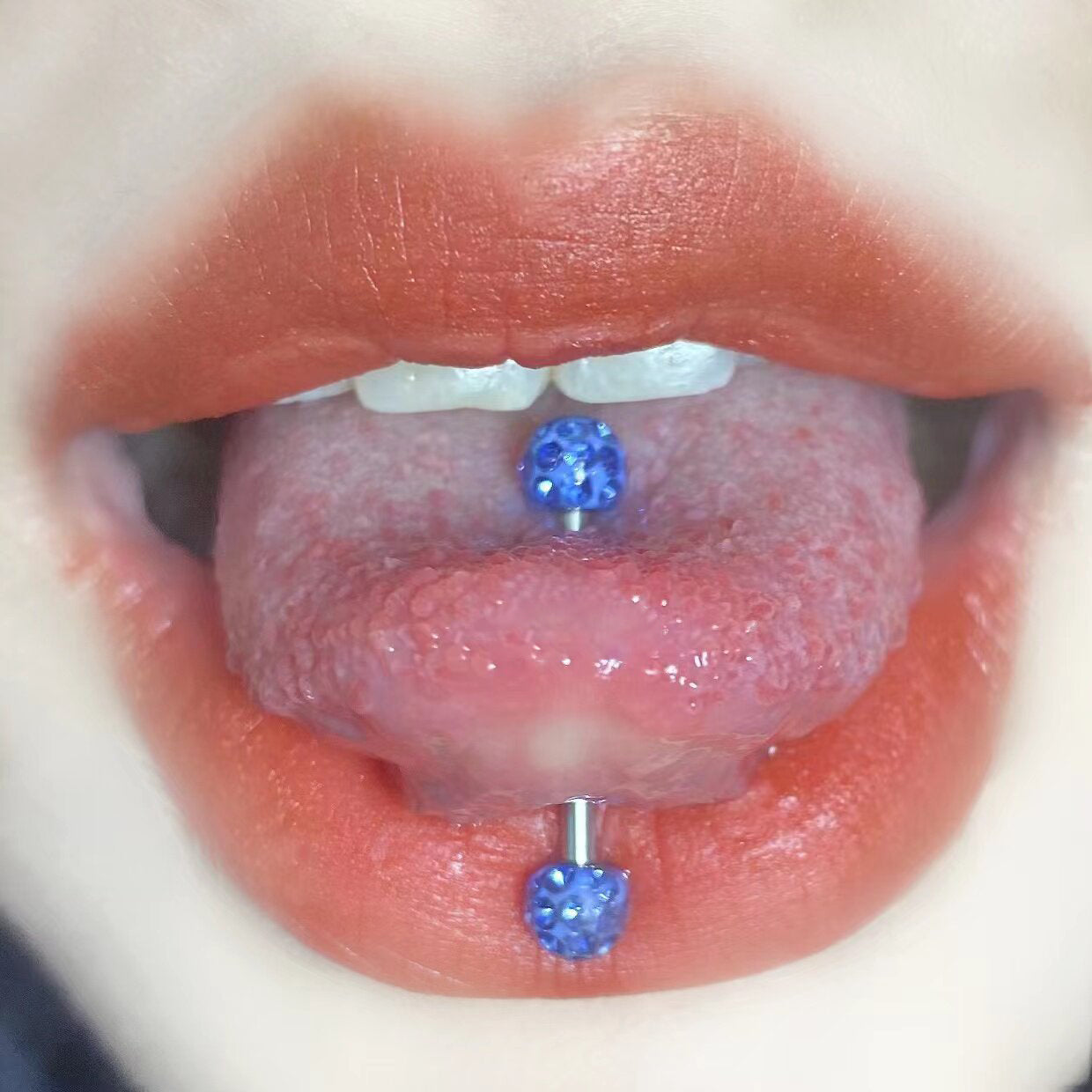 Y2K Multicolor Micro-Pave Tongue Ring - Smooth Epoxy Sealed