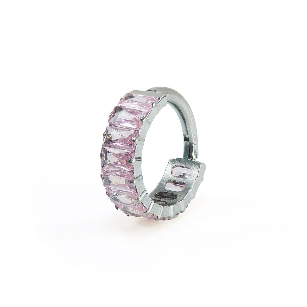 ASTM F136 Titanium Rainbow CZ Septum Clicker - Chunky Icy Cartilage Hoop