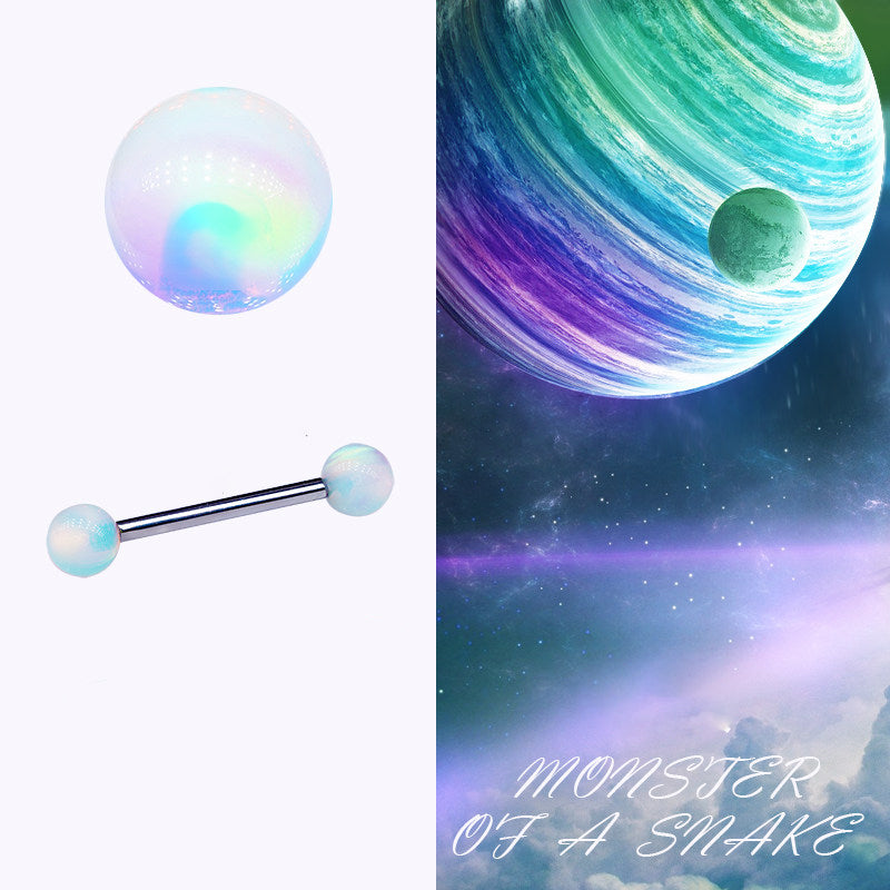 Aurora Iridescent Double 5mm Opal Tongue Ring | F136 Titanium Internally Threaded Nebula