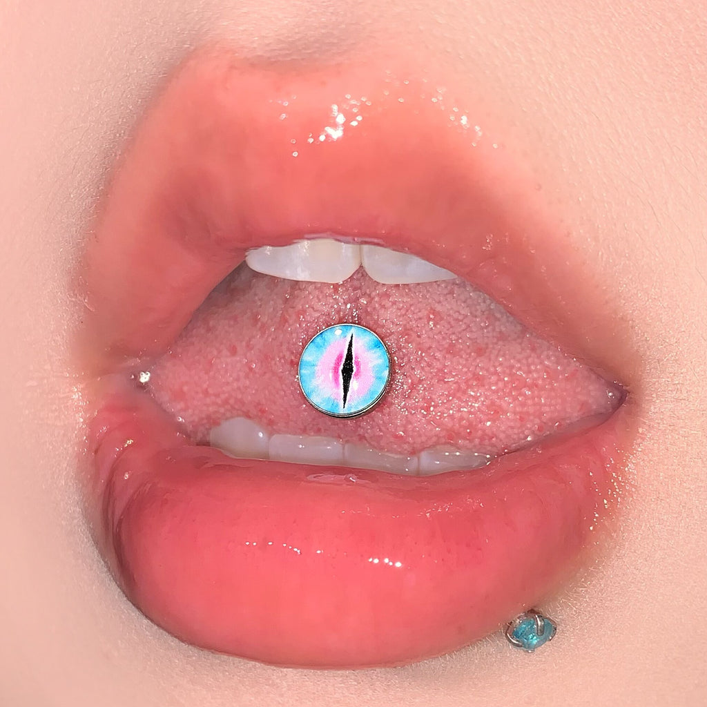 14G Titanium Dragon Eye Tongue Barbell - Slit Pupil Design