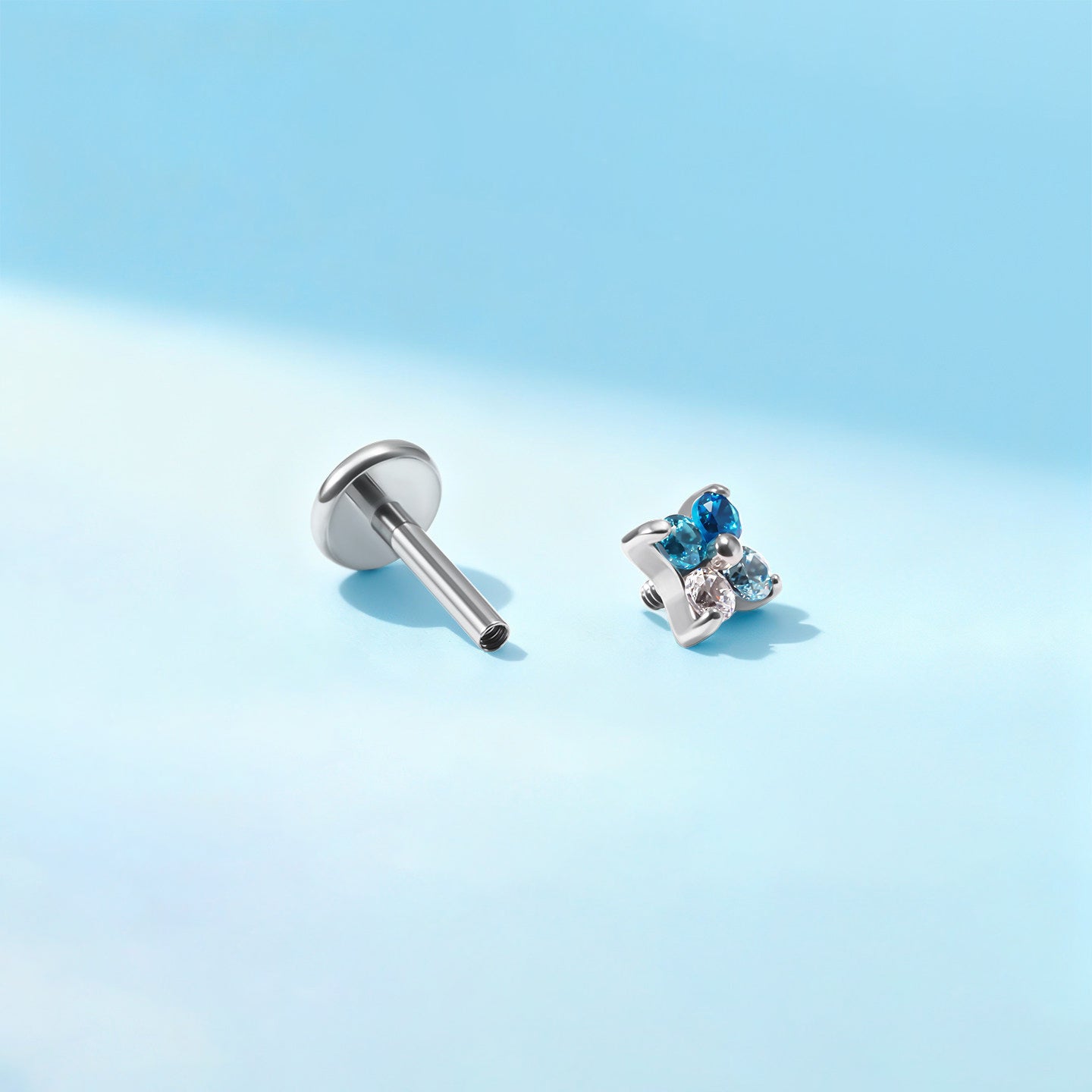F136 Titanium Four Leaf Clover Opal Internally Threaded Flat Back Studs