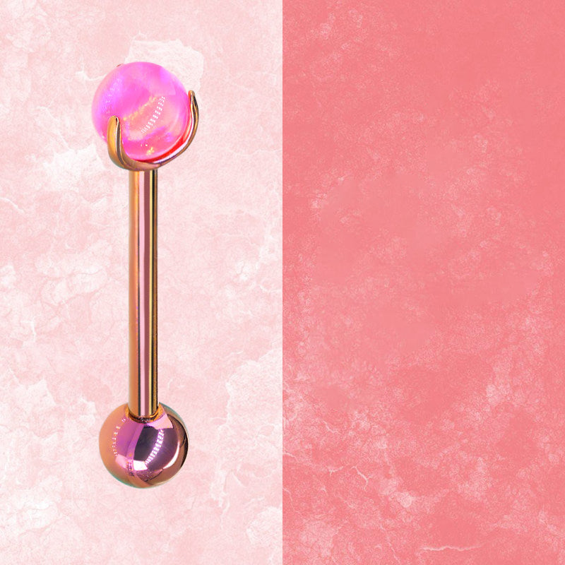 F136 Titanium Aurora Jelly 5mm Opal Straight Barbell - Sparkling Nipple, Tongue & Bridge Piercing