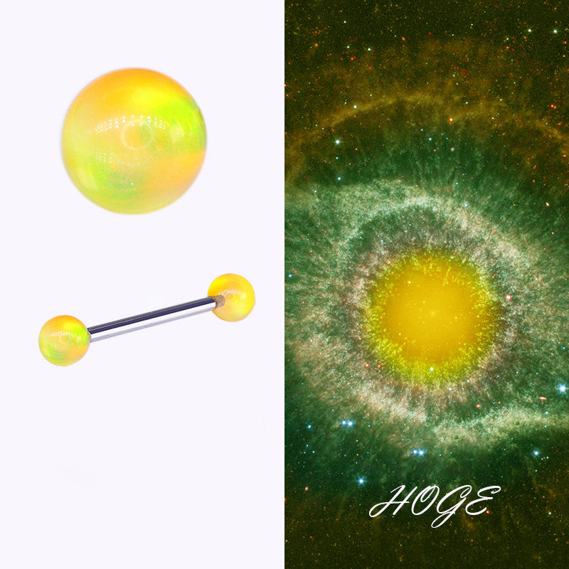 Aurora Iridescent Double 5mm Opal Tongue Ring | F136 Titanium Internally Threaded Nebula