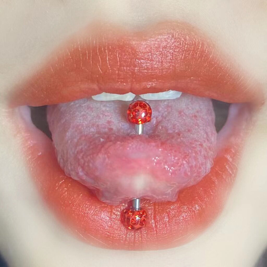 Y2K Multicolor Micro-Pave Tongue Ring - Smooth Epoxy Sealed
