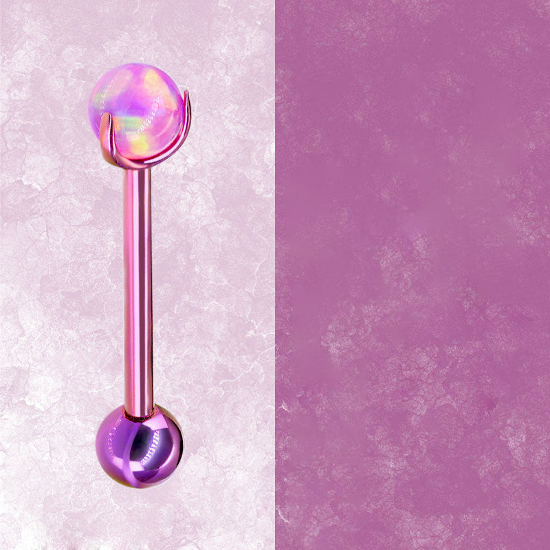 F136 Titanium Aurora Jelly 5mm Opal Straight Barbell - Sparkling Nipple, Tongue & Bridge Piercing