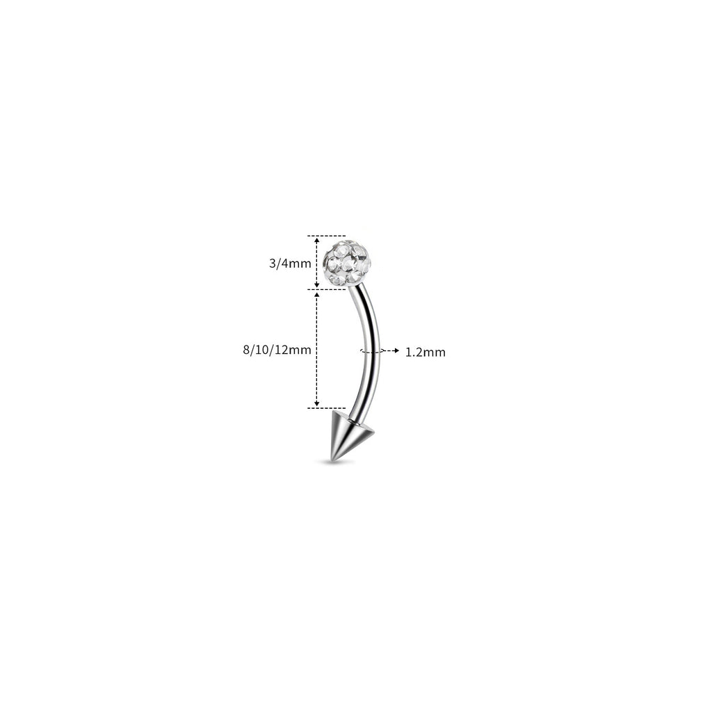 ASTM F136 Titanium Full CZ Curved Barbell - Internally Threaded Eyebrow & Rook Ring