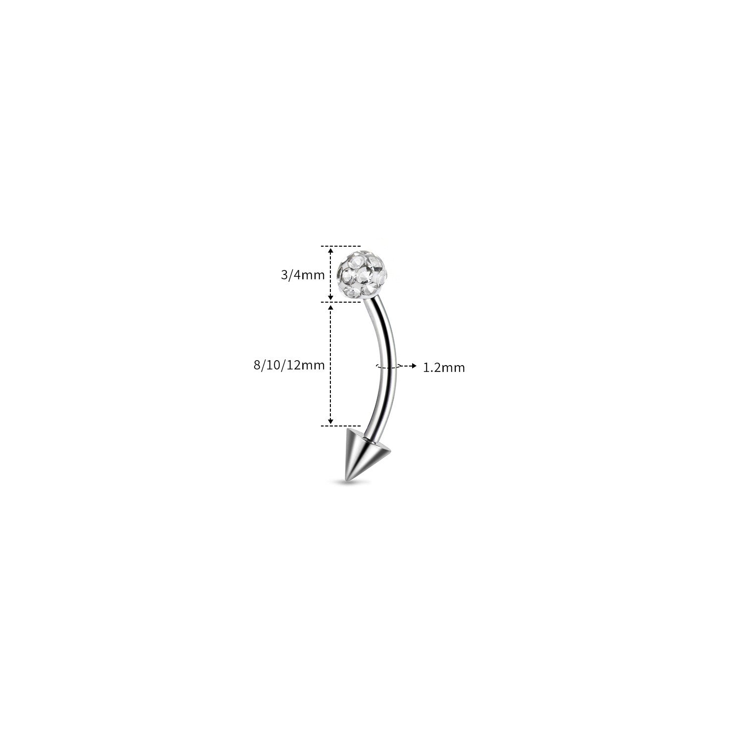 ASTM F136 Titanium Full CZ Curved Barbell - Internally Threaded Eyebrow & Rook Ring