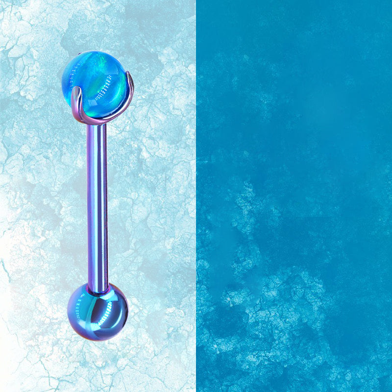 F136 Titanium Aurora Jelly 5mm Opal Straight Barbell - Sparkling Nipple, Tongue & Bridge Piercing
