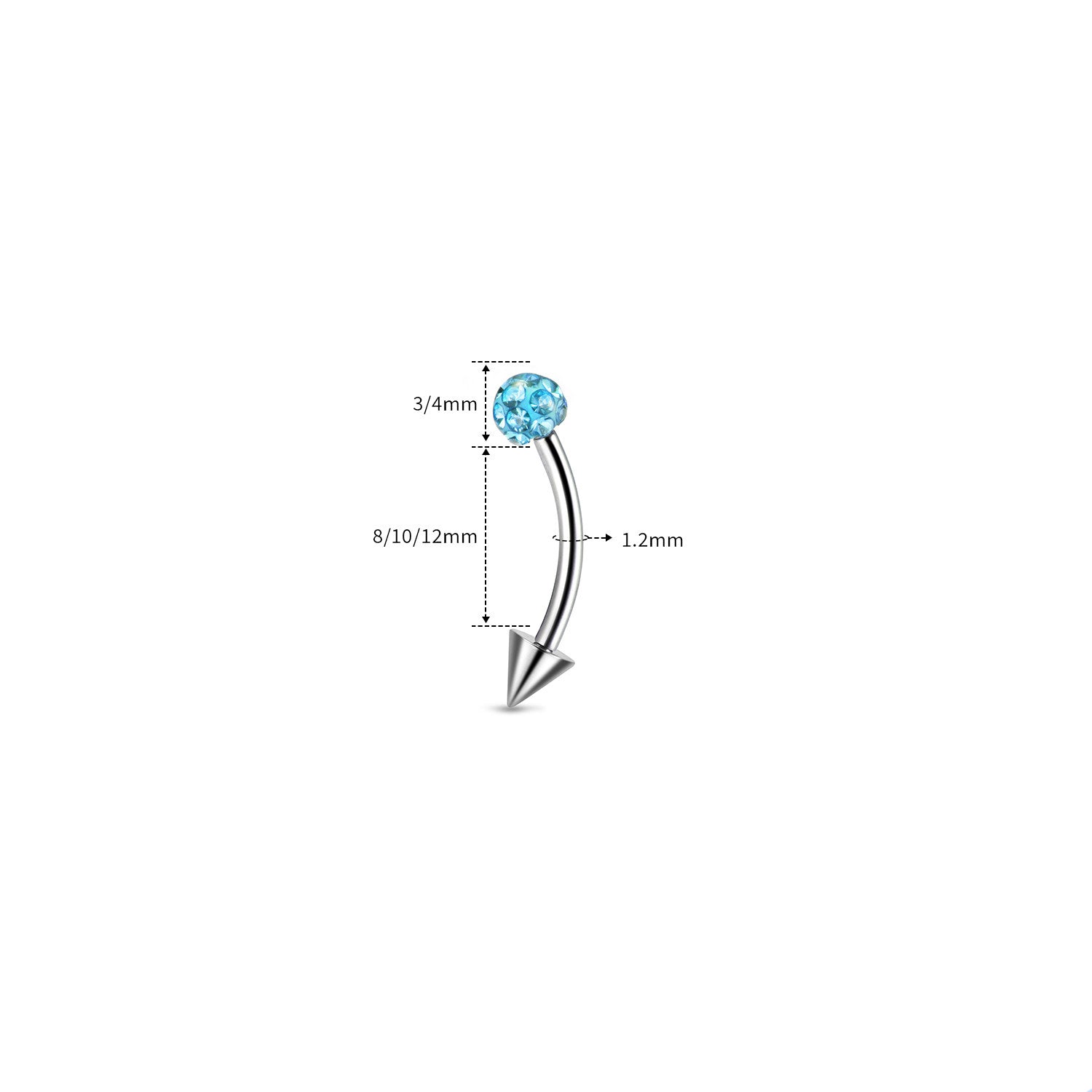 ASTM F136 Titanium Full CZ Curved Barbell - Internally Threaded Eyebrow & Rook Ring