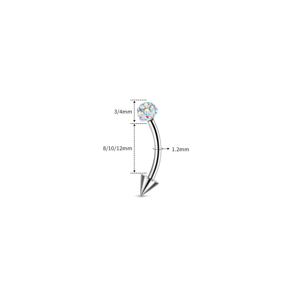 ASTM F136 Titanium Full CZ Curved Barbell - Internally Threaded Eyebrow & Rook Ring