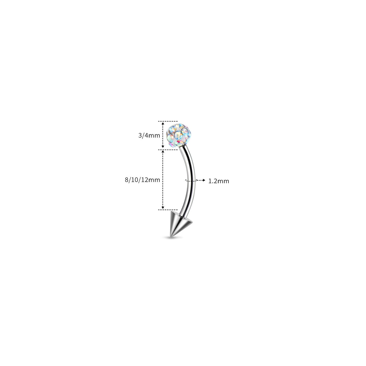 ASTM F136 Titanium Full CZ Curved Barbell - Internally Threaded Eyebrow & Rook Ring