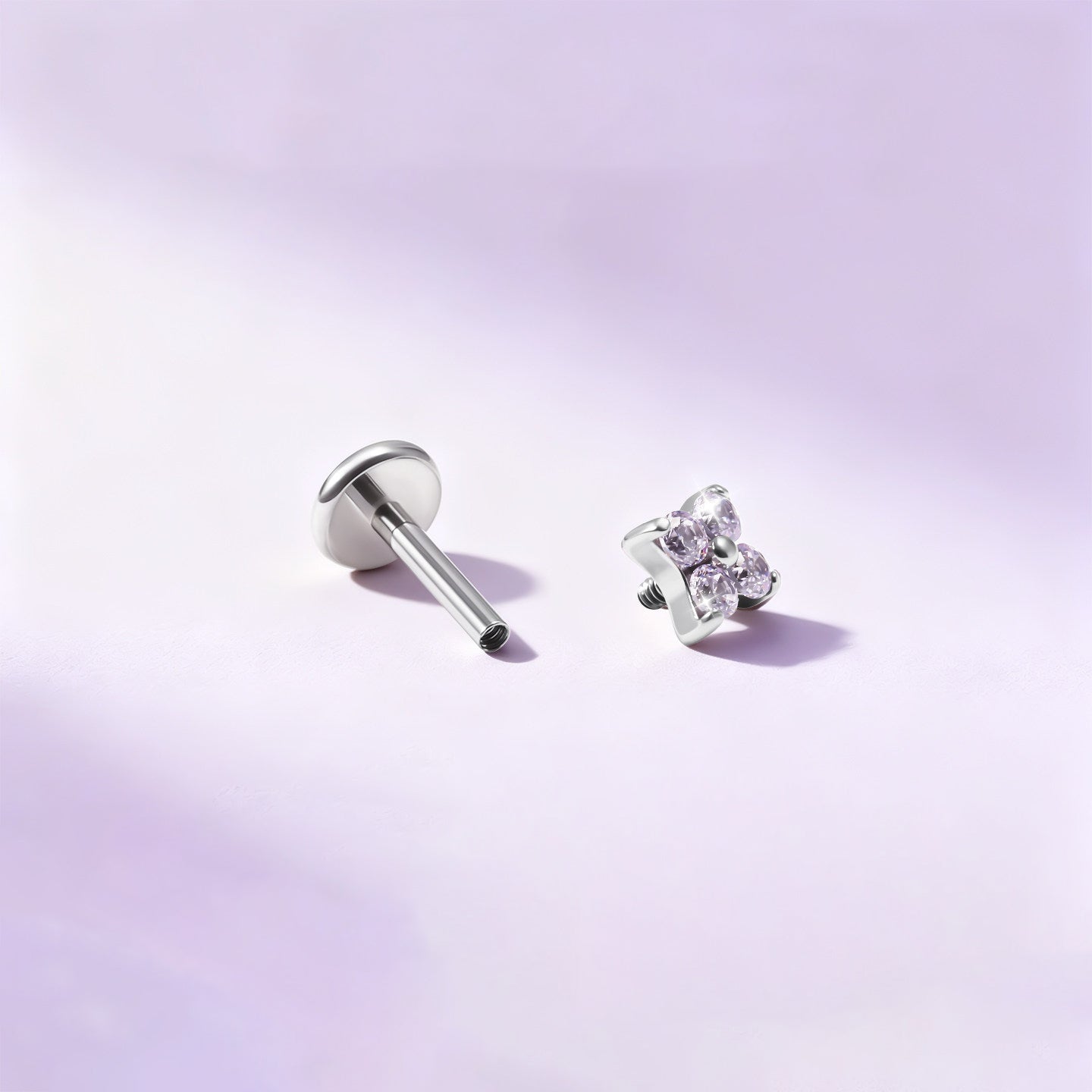 F136 Titanium Four Leaf Clover Opal Internally Threaded Flat Back Studs