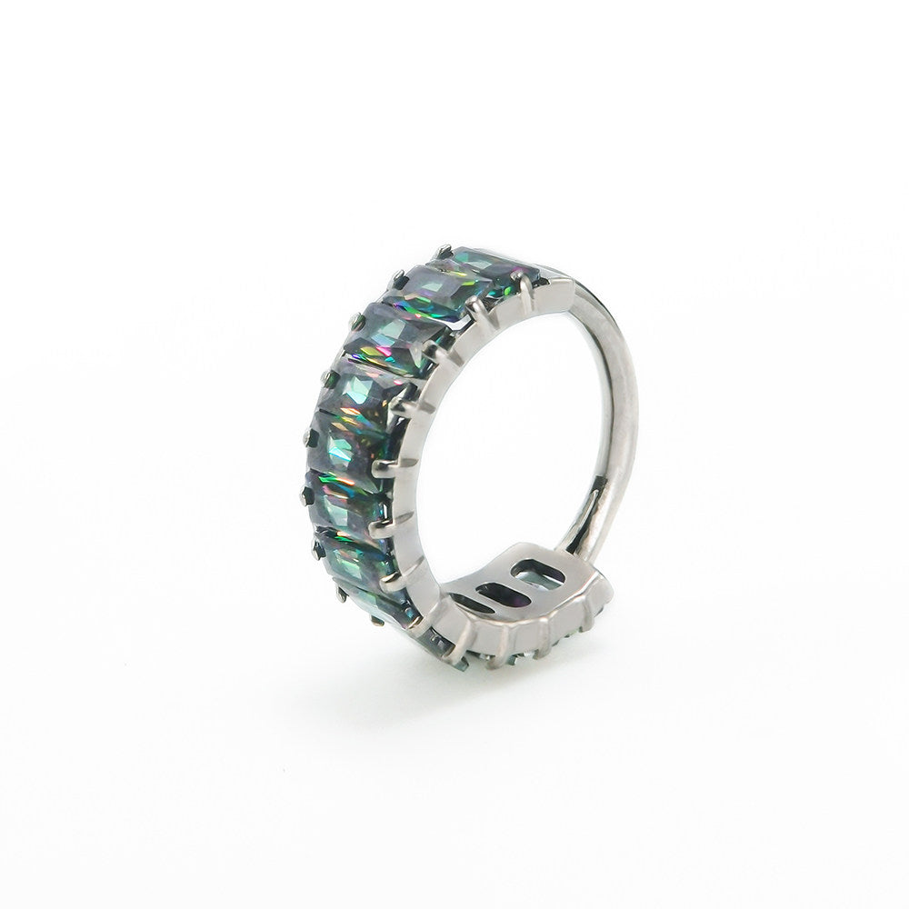 ASTM F136 Titanium Rainbow CZ Septum Clicker - Chunky Icy Cartilage Hoop