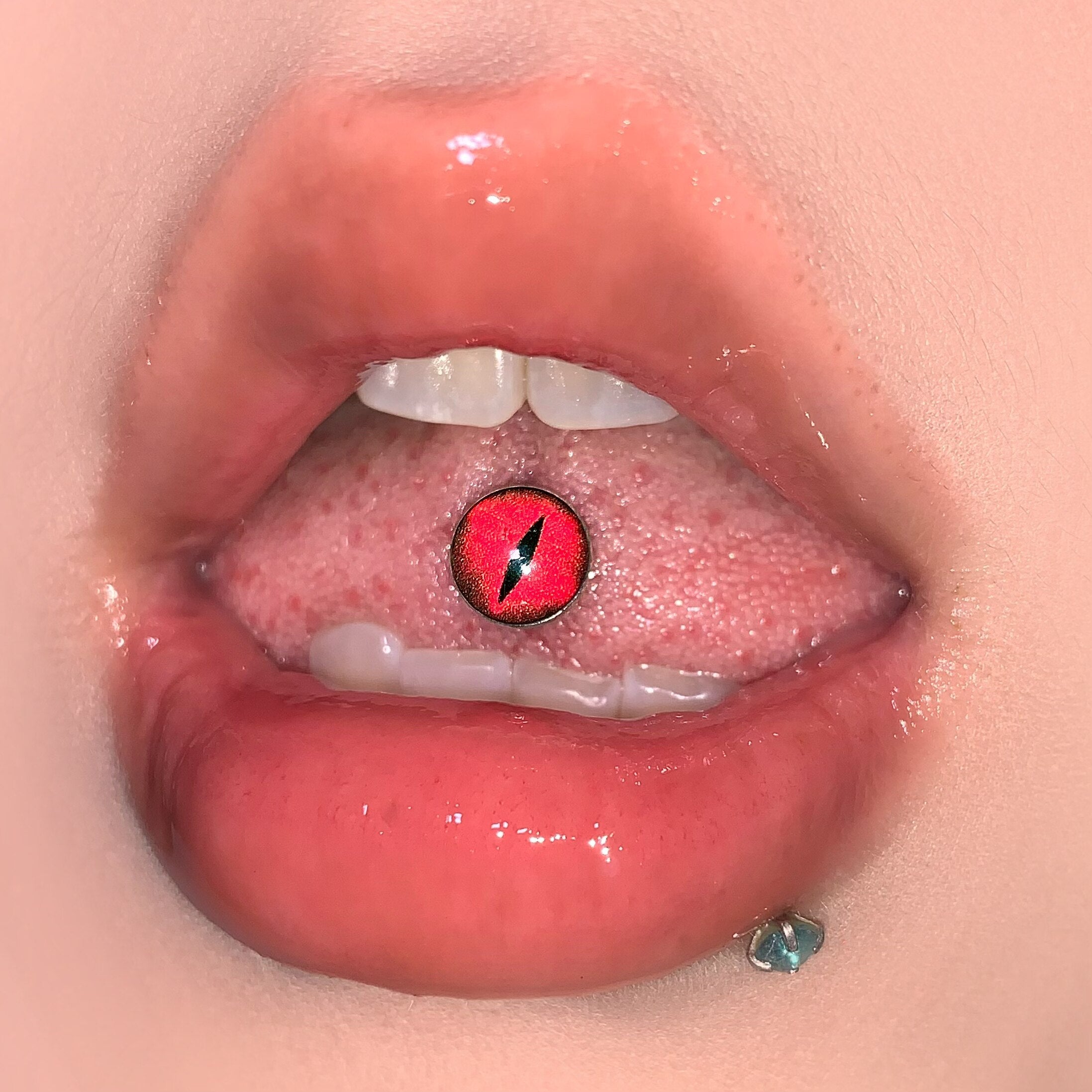 Mystic Demon Eye Titanium Tongue Ring - Internally Threaded