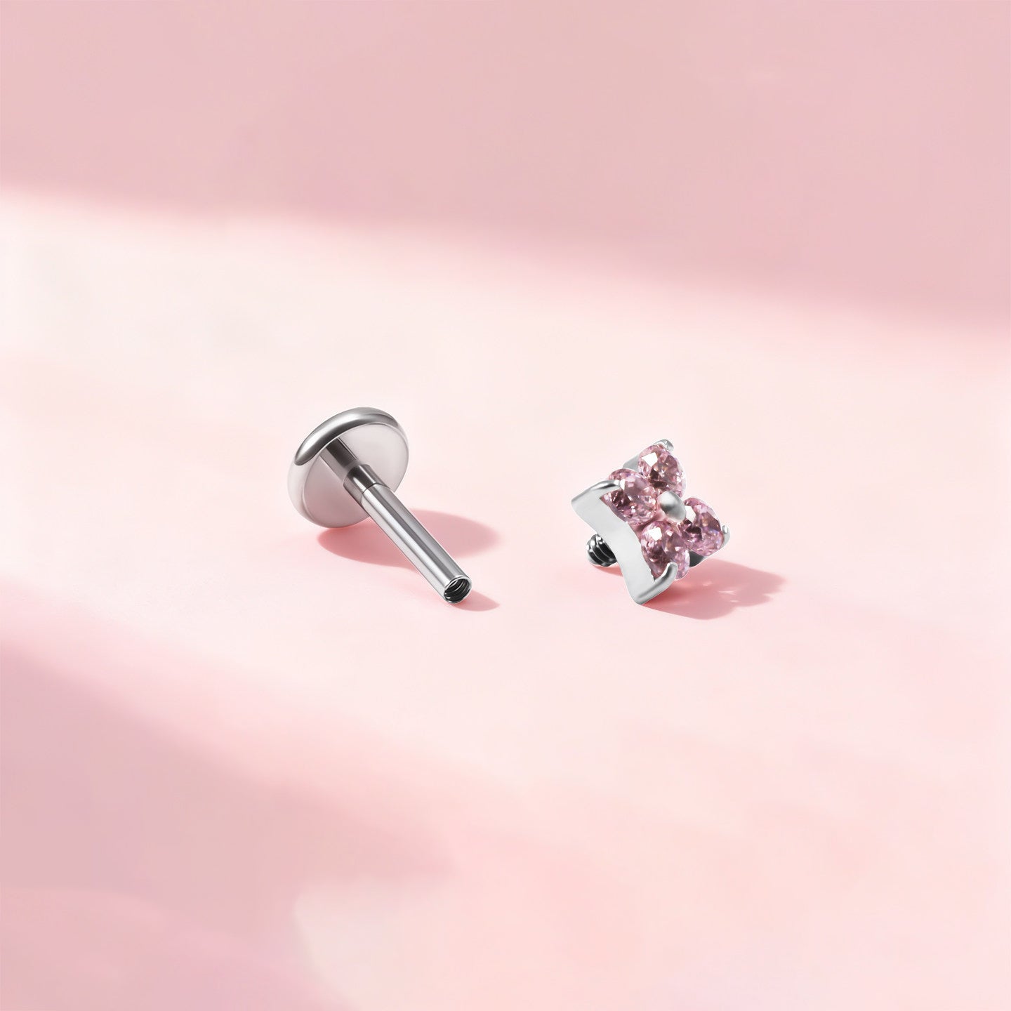 F136 Titanium Four Leaf Clover Opal Internally Threaded Flat Back Studs