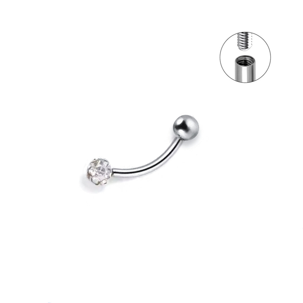 ASTM F136 Titanium Full CZ Curved Barbell - Internally Threaded Eyebrow & Rook Ring