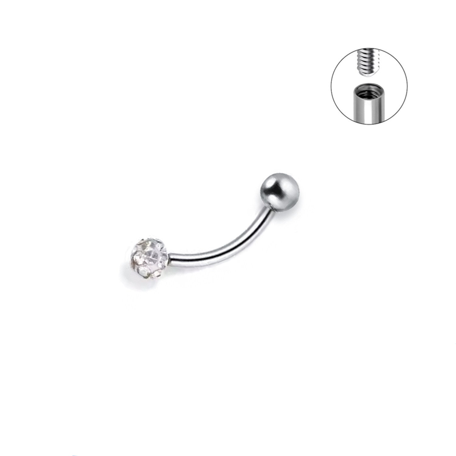 ASTM F136 Titanium Full CZ Curved Barbell - Internally Threaded Eyebrow & Rook Ring
