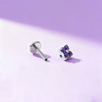 F136 Titanium Four Leaf Clover Opal Internally Threaded Flat Back Studs