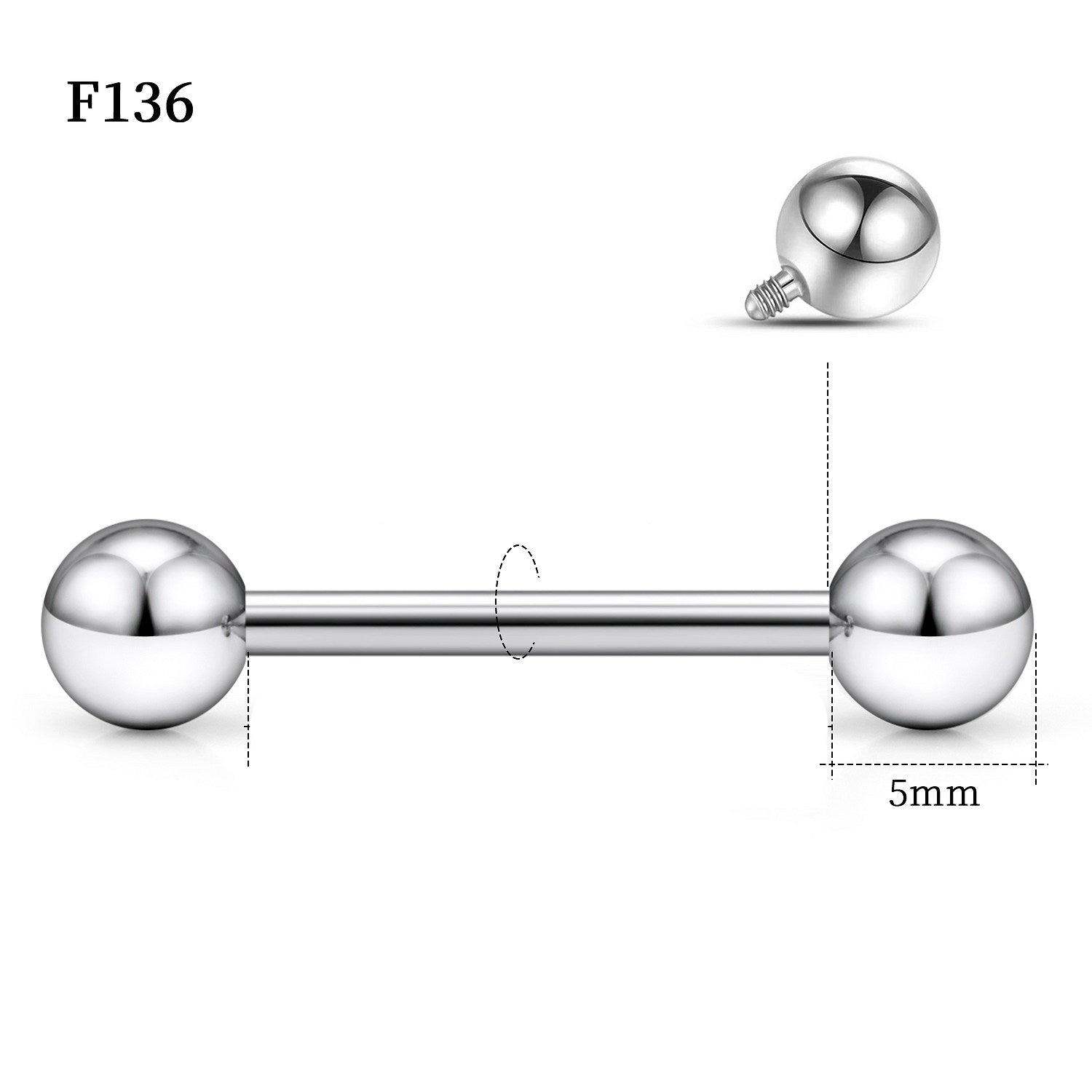 Hypoallergenic Titanium Barbell - For Tongue, Nipple & Ear Piercings