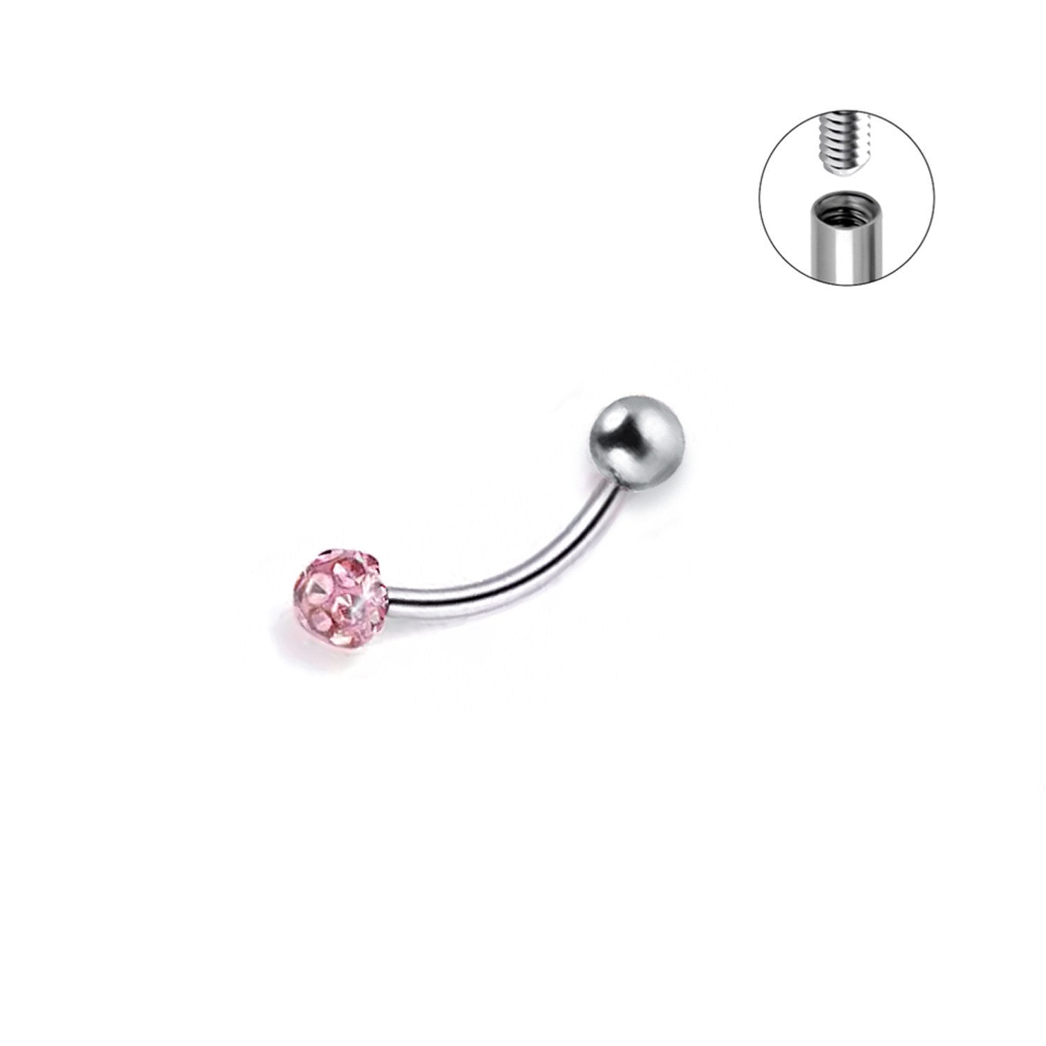 ASTM F136 Titanium Full CZ Curved Barbell - Internally Threaded Eyebrow & Rook Ring
